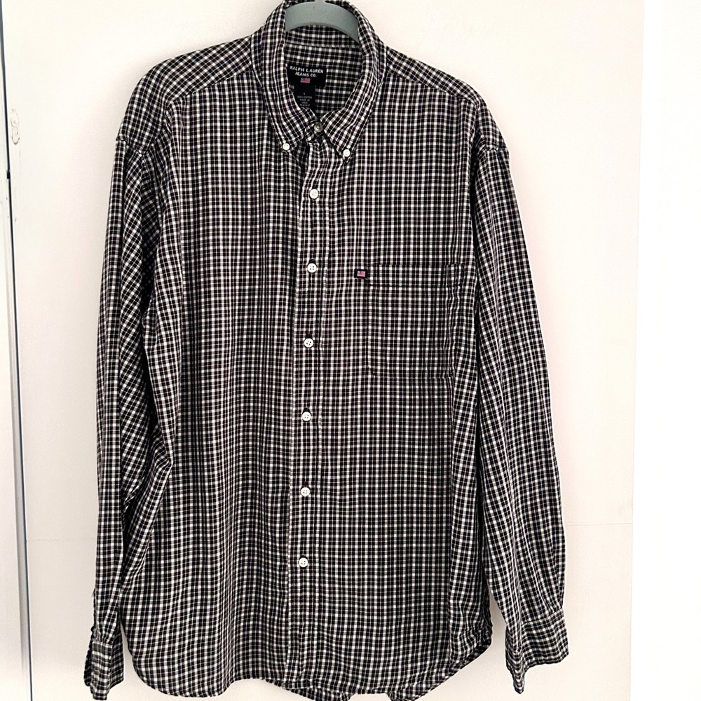Vintage Ralph Lauren Jeans Co Plaid Button Down Shirt Black White Classic Preppy